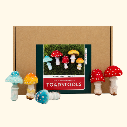 Bergin & Bath toadstools needle felting kit with finished felt mushrooms