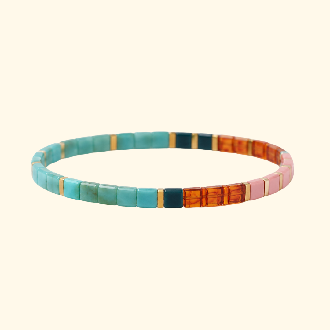 Single finished beaded bracelet made with the La Petite Epicerie bracelet making kit.