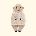 Finished Sheep Embroidery Kit by Kiriki Press, featuring a hand embroidered cream sheep doll with stitched details.
