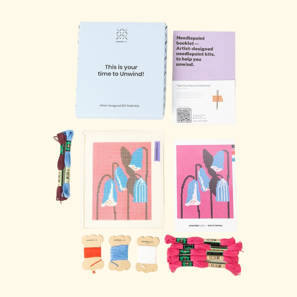 Complete Silky Leather Needlepoint Kit with printed canvas, threads, needles and instruction booklets