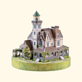 Completed Owens House paper model kit by Kiko Ilustrador, featuring the iconic Victorian house from Practical Magic with its detailed rooflines, turrets and garden.