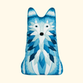 Finished Wolf Embroidery Kit doll in layered shades of blue and white by Kiriki Press.