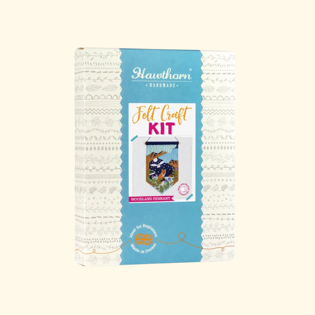 Woodland felt wall hanging craft kit box packaging by Hawthorn Handmade