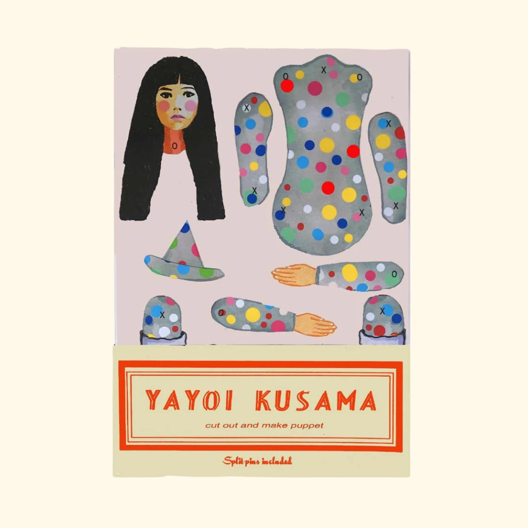 Yayoi Kusama Cut & Make Paper Puppet Kit by Wini Tapp with illustrated craft pieces